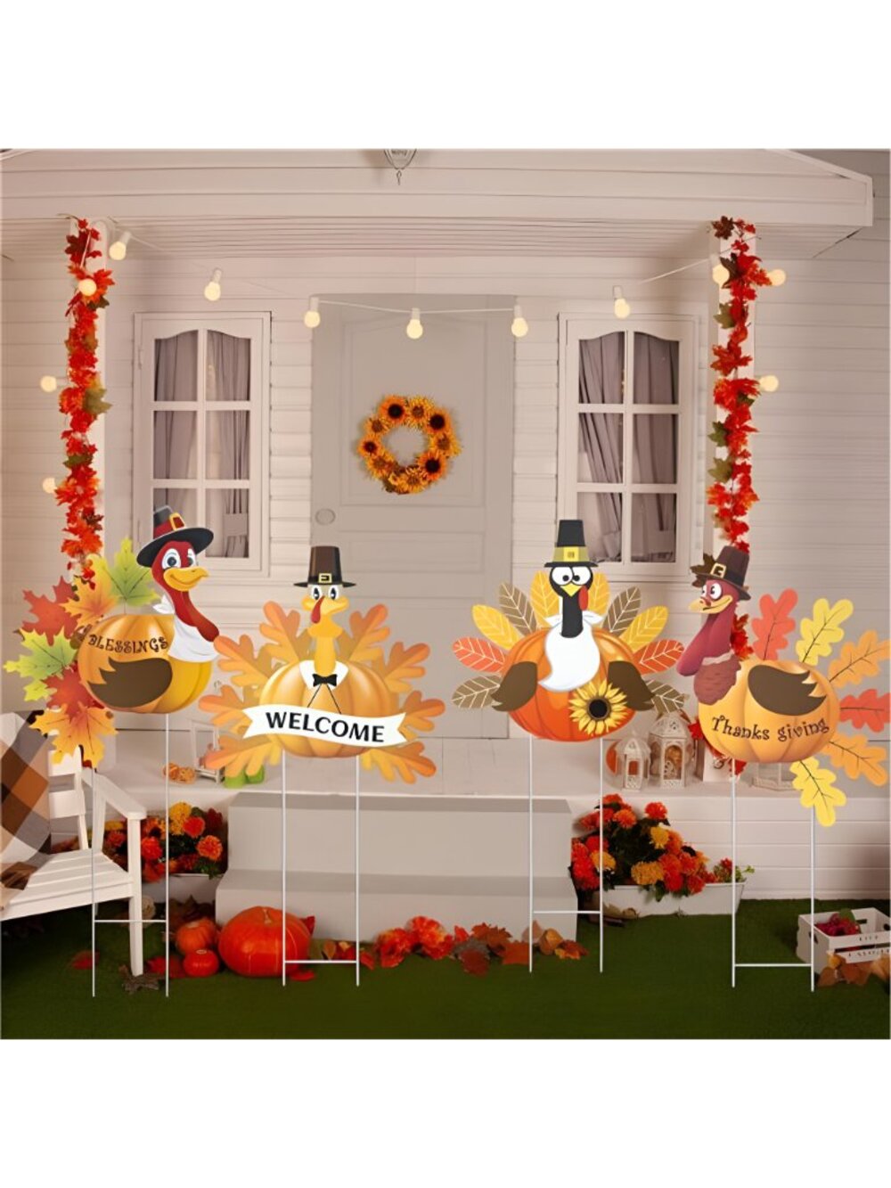 4 Pack Thanksgiving Outdoor Decorations, Metal Turkey Yard Stakes - Picture 6 of 7
